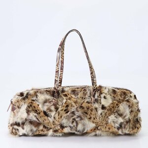 1 иен # прекрасный товар # редкий # Fendi # рысь мех большая сумка плечо .. плечо рука мех кожа животное женский EEM Q13-3