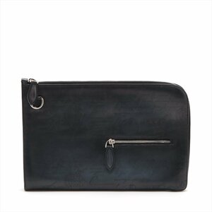 1 jpy # as good as new # Berluti #kali graph . leather second bag clutch document pouch commuting business navy navy blue men's MMM Q21-6