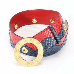 1 jpy beautiful goods Celine Circle Logo python leather belt accessory popular standard stylish red 70 men's lady's MJT 1101-J10