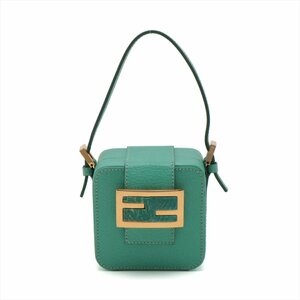 1 jpy beautiful goods Fendi FF metal fittings box leather Mini handbag man ma bucket tote bag green Gold original leather lady's EEM T27-1