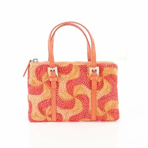 1 jpy # ultimate beautiful goods # Fendi #biju- embroidery orange Lizard leather handbag original leather woman lady's EEM N18-4