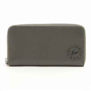 1 jpy # beautiful goods # BVLGARY ×f rug men to collaboration # Fujiwara hirosi leather long wallet long wallet round fastener gray men's EEM V40-1