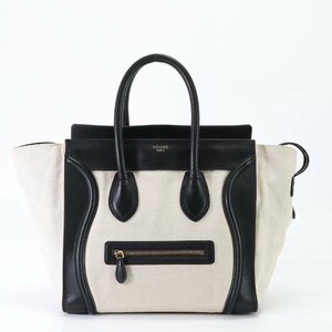 1 иен # Celine # багажный Mini shopa- кожа парусина большая сумка плечо .. плечо рука натуральная кожа A4 женский EEM O8-6