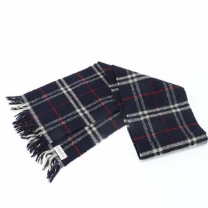 1 jpy # beautiful goods # Burberry # tag attaching #noba check fringe wool muffler navy navy blue stole men's lady's EHM K14-1