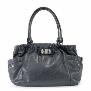 1 jpy # Salvatore Ferragamo #vala ribbon leather tote bag shoulder .. shoulder hand black black lady's EFM R2-1