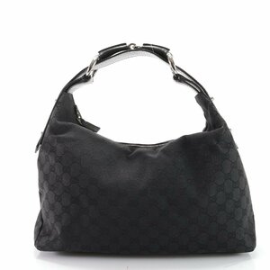 1 иен # превосходный товар # Gucci #GG парусина 115867 002058 кожа сумка на плечо плечо .. большая сумка рука натуральная кожа черный женский EEM W1-4