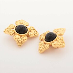 1 jpy # ultimate beautiful goods # Vintage # Chanel #2521 Gris poa earrings black × Gold both ear for accessory lady's EEM T25-5