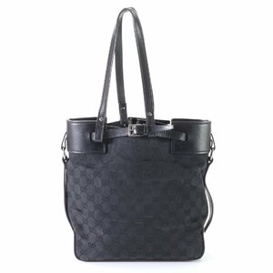 1 иен # прекрасный товар # Gucci #GG парусина 107757 002122 большая сумка плечо бизнес кожа натуральная кожа черный мужской женский EEM T10-4