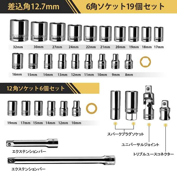 人気 ソケットレンチセット 差込角12.7mm 32点セット ガレージツールセッ