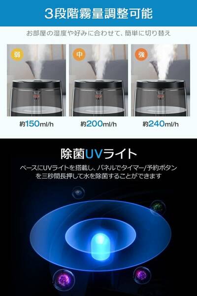 大容量UV除菌加湿器 タイマー付き 三段階霧量調整