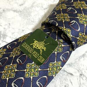 1 jpy tag equipped POLO CLUB Polo Club brand necktie silk 100% navy check pattern green silk total pattern business suit high brand 