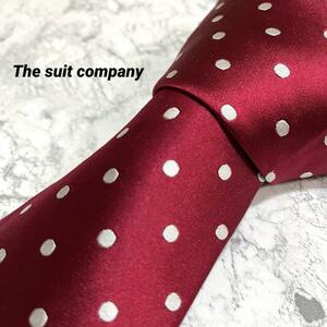 美品激レア The suit company ザスーツカンパニー　ブランドネクタイ シルク100％　絹　水玉　赤　ボルドー　白　ビジネススーツ
