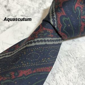 1円 激レア Aquascutum 美品 アクアスキュータム ブランドネクタイ シルク100％ 入手困難 紺色 ネイビー 絹 ストライプ柄　ペイズリー柄