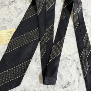 1 jpy 1 start tag attaching new goods Giorgio Armanijoru geo Armani brand necktie business suit silk silk black navy stripe pattern 