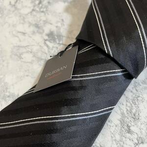 1 jpy tag equipped Durban DURBAN same day shipping brand necktie business suit total pattern silk silk high brand stripe pattern gray black 