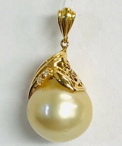 K18 Gold pearl pendant top diamond attaching 13mm qoj.YOD20