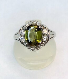 PT900　プラチナ　天然アンダリュサイト　1.75ct　ダイヤ　リング　10号　qoj.YKO02