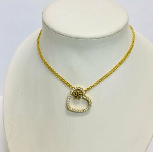 STAR JEWELRY　18KT　ゴールド　ダイヤ　ダブルチェーン　ハート×星　ネックレス　Ｄ1.15 qoj.YRO11