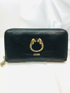 BVLGARI ブルガリ　レオー二　レザー　ラウンドファスナー　長財布　ブラック　定価￥180000　qob.YI506