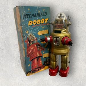 MECHANIZED ROBOT Osaka жестяная пластина игрушка материалы . механизм naizdo робот Gold Showa Retro подлинная вещь Запретная планета лобби .. игрушка 