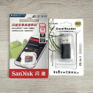 【新品】SanDisk microSDXC 128GB 1枚 CardReader USB2.0 1個