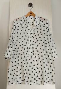  new goods * tag attaching [igrek]i gray k France made cloth * dot pattern * Skipper shirt white black L size made in Japan 39,600 jpy ( tax included )