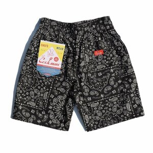 新品 Cookman クックマン ショートパンツ Paisley ブラックペイズリー 黒 バンダナ柄 ハーフパンツ イージーショーツ ユニセックス M