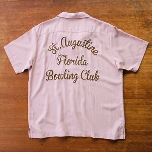 新品 HOUSTON ヒューストン ボーリングシャツ チェーンステッチ刺繍 ピンク M