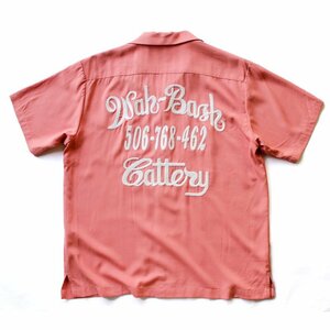 新品 HOUSTON ヒューストン ボーリングシャツ チェーンステッチ刺繍 オープンカラーシャツ アメカジ オールドスクール レトロ XL ピンク