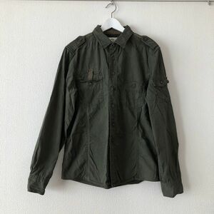 ships premium clothing長袖ミニタリーシャツXLカーキ ワークシャツ コットン