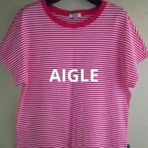AIGLE Tシャツ カットソー ボーダー フレンチスリーブ コットン100％ 40サイズ