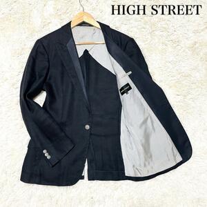 【美品】HIGH STREET ハイストリート リネン100% 春夏 テーラードジャケット 背抜き 1B 銀ボタン ブラック M