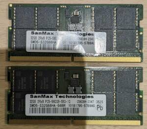 PC5-44800 32GB CL46x2 (合計64GB) DDR5 SODIMM SKhynic社製 SanMax SMD5-S64G88H-56B-D