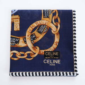 ■未使用　CELINE セリーヌ　ハンカチ　チェーン柄　ネイビー■