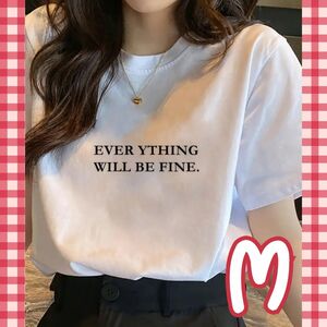 Mサイズ Tシャツ カットソー 半袖 白 ホワイト カジュアル 綿100% コットン ロゴ 英字 