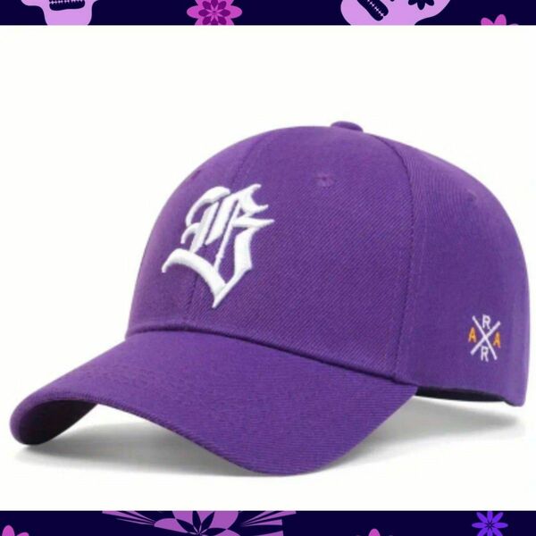 キャップ 帽子 ベースボール ユニセックス パープル 紫 刺繍 調節可能 通気性