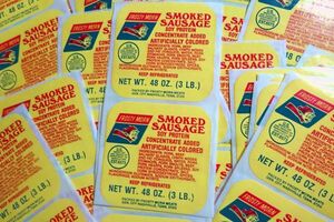 海外紙もの　ヴィンテージ　 FROSTY MOON　SMOKED SAUSAGE　食料品ステッカー　ミートラべル　デットストック　1960年代　20枚