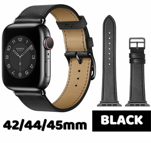 Apple Watch バンド 合皮 42/44/45mm ブラック 
