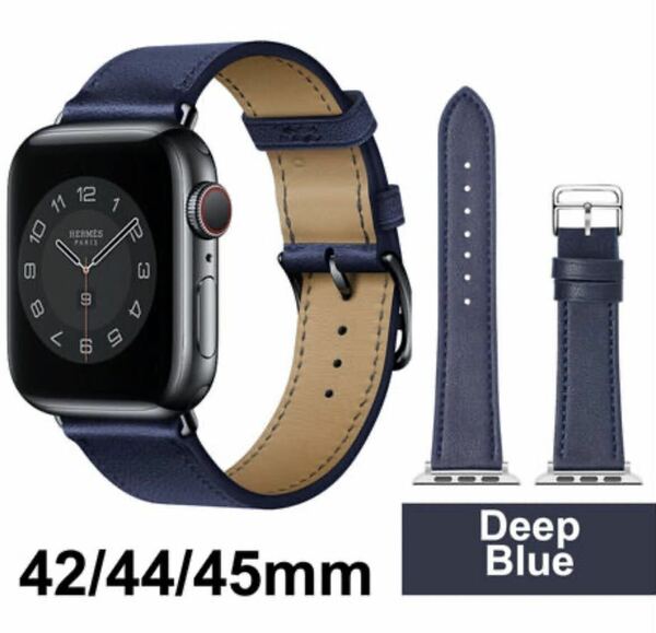 Apple Watch バンド 合皮 42/44/45mm ディープブルーベルト アップルウォッチバンド 