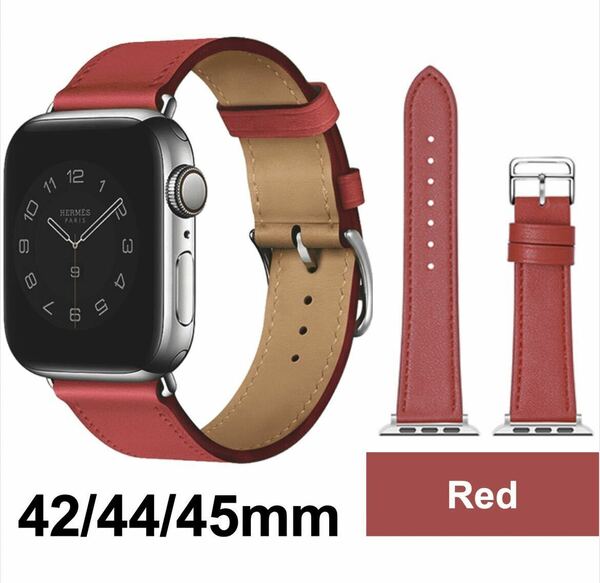 Apple Watch バンド 合皮 42/44/45mm　レッドアップルウォッチバンド 