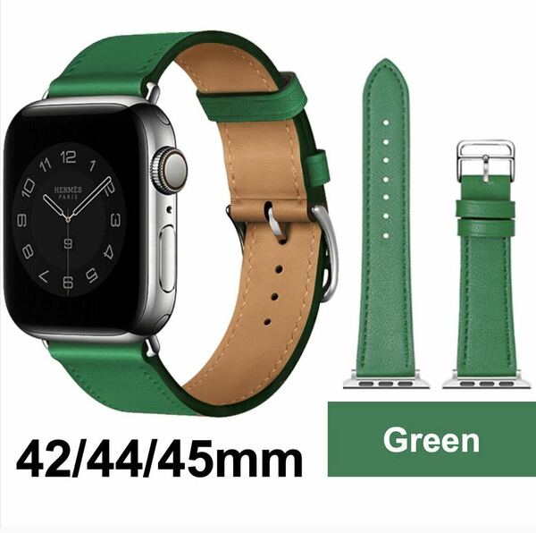 Apple Watch バンド 合皮 42/44/45mm　グリーンアップルウォッチバンド 