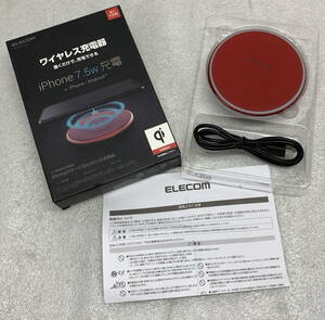 ◇ 1スタ ELECOM ワイヤレス充電器 レッド [ W-QA09RD ] iPhone/Android 【未チェック】 置くだけ充電 エレコム / ジャンク(S240517_4)