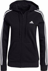 1292899-adidas/レディース スウェットパーカー 裏起毛 3ストライプ ジップフーディ ジム フィット