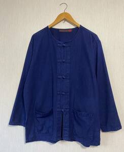 00s チャイナジャケット インディゴ チャイナナシャツ ワークシャツ リネン Chinashirt China shirt チャイナ シャツ 藍色 フレンチ 長袖