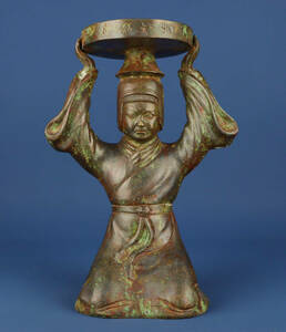 【古寶奇蔵】漢・青銅製・跪人燈・置物・賞物・中国時代美術