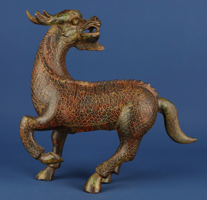 【古寶奇蔵】西周・青銅製・龍頭馬・置物・賞物・中国時代美術