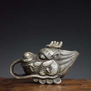 【古寶奇蔵】銅製・銀鍍・龍頭壺・置物・賞物・中国時代美術
