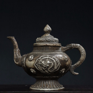 【古寶奇蔵】銅製・銀鍍・龍壺・置物・賞物・中国時代美術