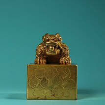 【古寶奇蔵】銅製・塗金・瑞獣印章・置物・賞物・中国時代美術_画像1
