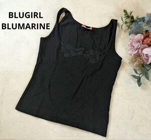 美品　BLUGIRL BLUMARRINE　ブルーガール　ブルーマリン　レースニットノースリーブカーディガン　黒　